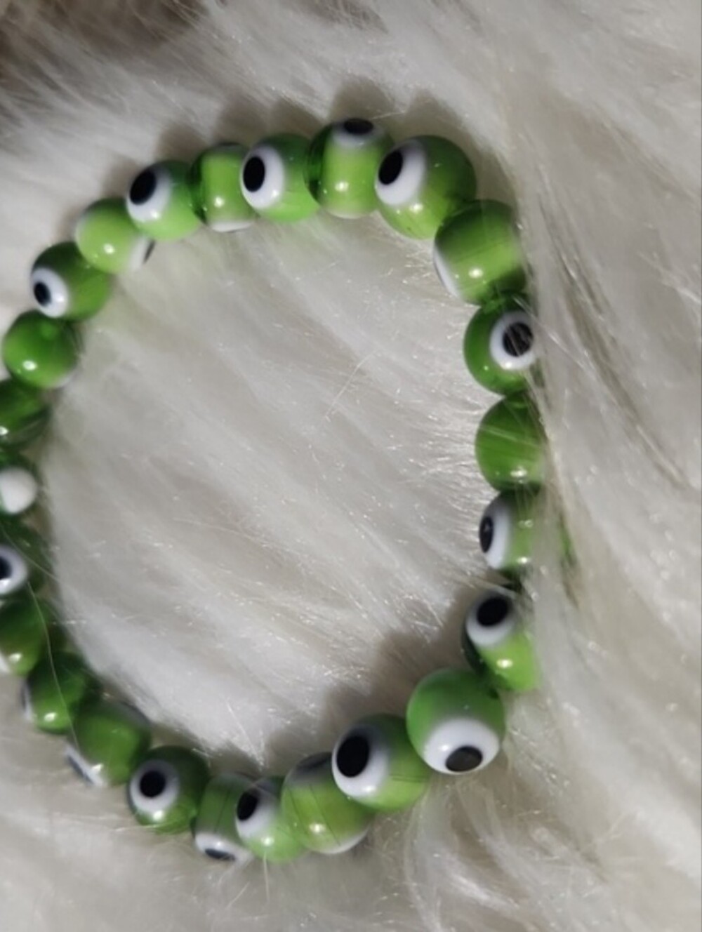 Green Evil Eye Beaded Stretch Bracelet for Kids